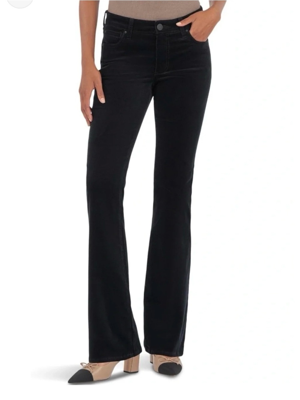 NWT KUT From The Kloth Black High Rise Flare Pants Size 2 Corduroy Velour Retro